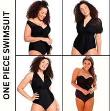 Image of Curvy Kate Wrapsody Bandeau One Piece Swimsuit Black Mesh Coverup Beach Size 30I