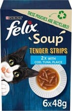 Image of FELIX Soup Tender Strips Fish Selection Wet Cat Food 6x48g (Pack of 8)