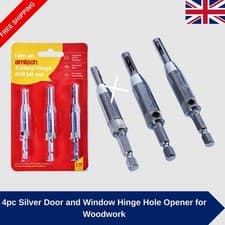 Image of Self Centering Hinge Drill Bit Set 4pc HSS Hex Shank Pilot Holes Cabinet Door