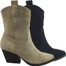 Image of NEW WOMENS MID LOW BLOCK HEEL PULL ON COWBOY WESTERN ANKLE COWGIRL BOOTS SHOES