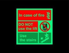Image of In case of fire do not use this lift safety sign - Photoluminescent