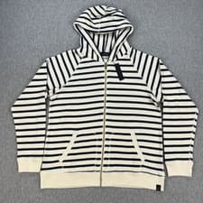 Image of Eight + Sand French Terry Zip Hoodie Mens/Unisex L Ivory Striped Knit Raglan NEW