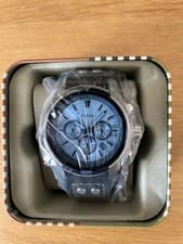 Image of Fossil Coachman Chronograph Watch Mens Silver/Blue Dial Leather Strap CH2564