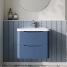 Image of Nuie Lunar Wall Hung 2-Drawer Vanity Unit & Ceramic Basin 600mm Wide Satin Blue