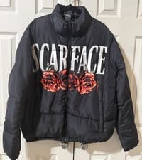 Image of Scarface Puffer Jacket Black Graphic Print 'the world its yours" sz L new