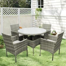 Image of Rattan Garden Furniture Set with Round Dining Table Chair 4 Seater Outdoor Patio