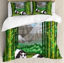 Image of Bamboo Duvet Cover Set Panda Bear Trees Cartoon