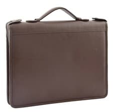 Image of Brown Leather A4 Ring Binder Folio Office Bag File Folder Meetings Zip Organiser