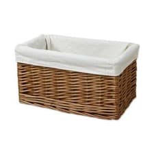 Image of Windermere Rectangular Wicker Lined Storage Basket Natural Deep Woven Willow