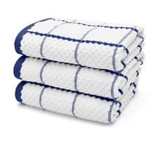 Image of Large Jumbo Cotton Tea Towels 3 Pack Large Check Waffle Kitchen Dish Dry Towel