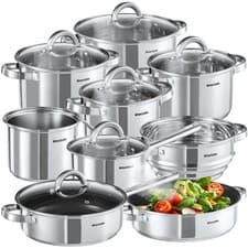 Image of Pot Pan Set Kitchen Cookware Nonstick Cooking Stainless Steel Pots Pans & Lids