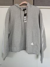 Image of New Adidas Women's Full Zip Grey 3 Stripe Hoodie Large