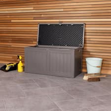 Image of Garden Storage Box 190L Weatherproof Lockable Plastic Outdoor Grey Chest Large