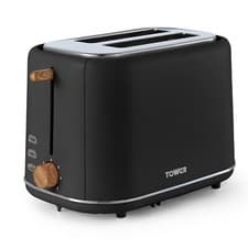 Image of 2 Slice Toaster - Tower T20027BLK - Scandi 800w in Black with Wood Accents