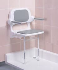 Image of AKW 2000 Series Fold-Up Shower Seat, Adjustable Wall Mounted, Padded - Blue/Grey