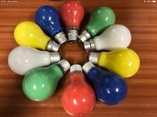 Image of 25w Coloured GLS Light Bulbs BC or ES Red,Blue,Yellow, Green, White, Mixed x10