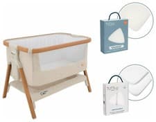 Image of Tutti Bambini Cozee Bundle Walnut Bedside Crib - White | Baby Sleeper Cot Set