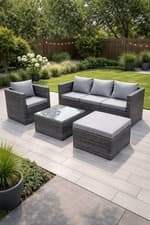 Image of Outdoor Patio Furniture Set Modern Rattan Sofa Set with Cushions & Table Grey