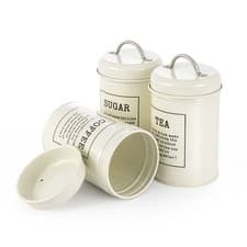 Image of Tea Coffee Sugar Containers Set of 3, Metal Kitchen Storage Tins with Lids