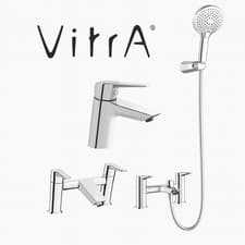 Image of Vitra Solid S Modern Chrome Curved Basin Tap Bath Tap Shower Mixer Deck Set