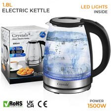 Image of 1.8L Electric Kettle Glass 360 Blue LED Illuminated Portable Jug 1500W