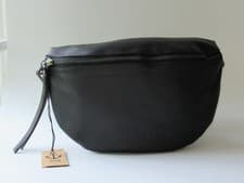 Image of Harbour 2nd Black Ash Genuine Leather Guitar Strap Large Belt Bag Fanny Pack NWT