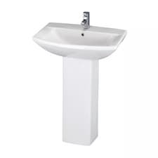 Image of Stramshall Modern White Square 1 Tap Hole Bathroom Basin & Full Pedestal - 600mm