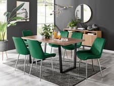 Image of KYLO Brown Wood Effect Black Leg Dining Table & 6 Luxury Pesaro Chairs