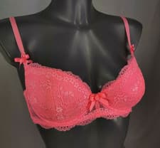 Image of NEW Boux Avenue Neon Coral Chloe Lace Balconette Bra Lace Lingerie Underwear ALL