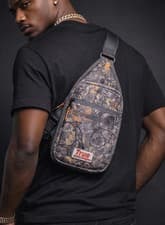 Image of True Religion Stiched Horseshoe Logo Crossbody Petrol Camo Sling Bag