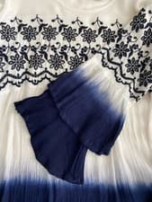 Image of Longline crinkle tunic top embroidered ombre white dark navy blue Studio West S