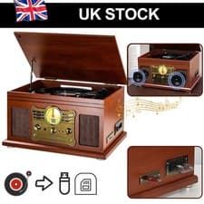 Image of Vinyl Record Player with Speakers 3 Speed Turntables CD SD Cassette Player MP3