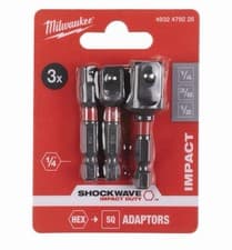 Image of Milwaukee Socket Adaptors Shockwave Impact 1/4” 1/2” 3/8” (3pcs)