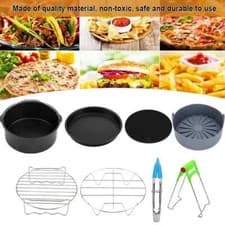 Image of 8Pcs Air Fryer Accessories Set Baking Pan Rack Grill Pizza Tray Chips Home Set