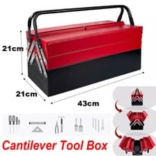 Image of Extra Large Metal Cantilever 5 Tray Toolbox Storage Tool Box Red Heavy Duty