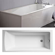 Image of Nuie Modern Single & Double Ended Straight Bath Tub Bathroom Acrylic White Gloss