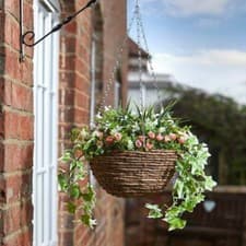 Image of Premium Artificial Hanging Basket 30cm 12" Pansy Petunia Lily Bloom UV Resistant
