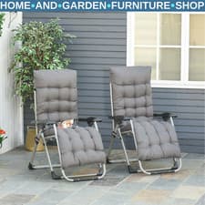 Image of Reclining Zero Gravity Sun Loungers Set of 2 Sunloungers & Cushions Garden Patio