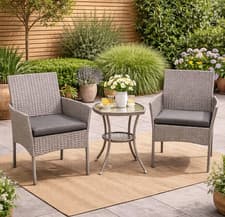 Image of 2 Seater Rattan Bistro Set Outdoor Garden 3pc Grey Patio Cushions Chairs Table