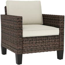 Image of Outsunny Single Rattan Chair, Garden Armchair with Cushions, Brown