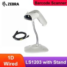 Image of New Zebra Symbol LS1203 1D Handheld Barcode Scanner with Stand and USB Cable Kit
