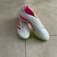 Image of Adidas Junior Predator League Laceless Astro Turf Football Boot Pink Yellow 11K
