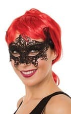 Image of DELICATE BLACK LACE CAT EYEMASK WITH RIBBON TIES