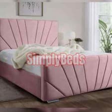 Image of New Plush Velvet Horizon Panel Luxury Sunrise Upholstered Bed Frame Double&King