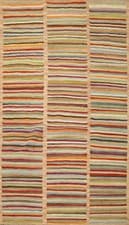 Image of Striped Kilim Wool Rug 3x5 Hand-woven for Modern Interiors in Vibrant Multicolor