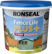Image of Ronseal Fence Life Plus Paint 5 Litre Shed Garden Various Colours Oak Dark Green