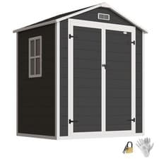 Image of Outsunny Garden Shed 6'x4.5' Plastic Tool Storage House w/ Lockable Double Doors