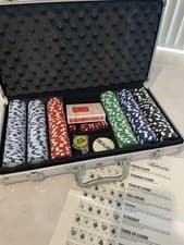 Image of Texas Hold'Em 300 Chip Piece Poker Set in Aluminium Case with Blinds/Dealer Chip