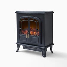 Image of Warmlite 2kW Matt Black Cast iron effect Electric Stove (H)600mm (W)504mm