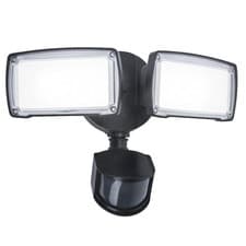 Image of LED Matt Black Outdoor Double Head Flood Wall Light with PIR 2350lm